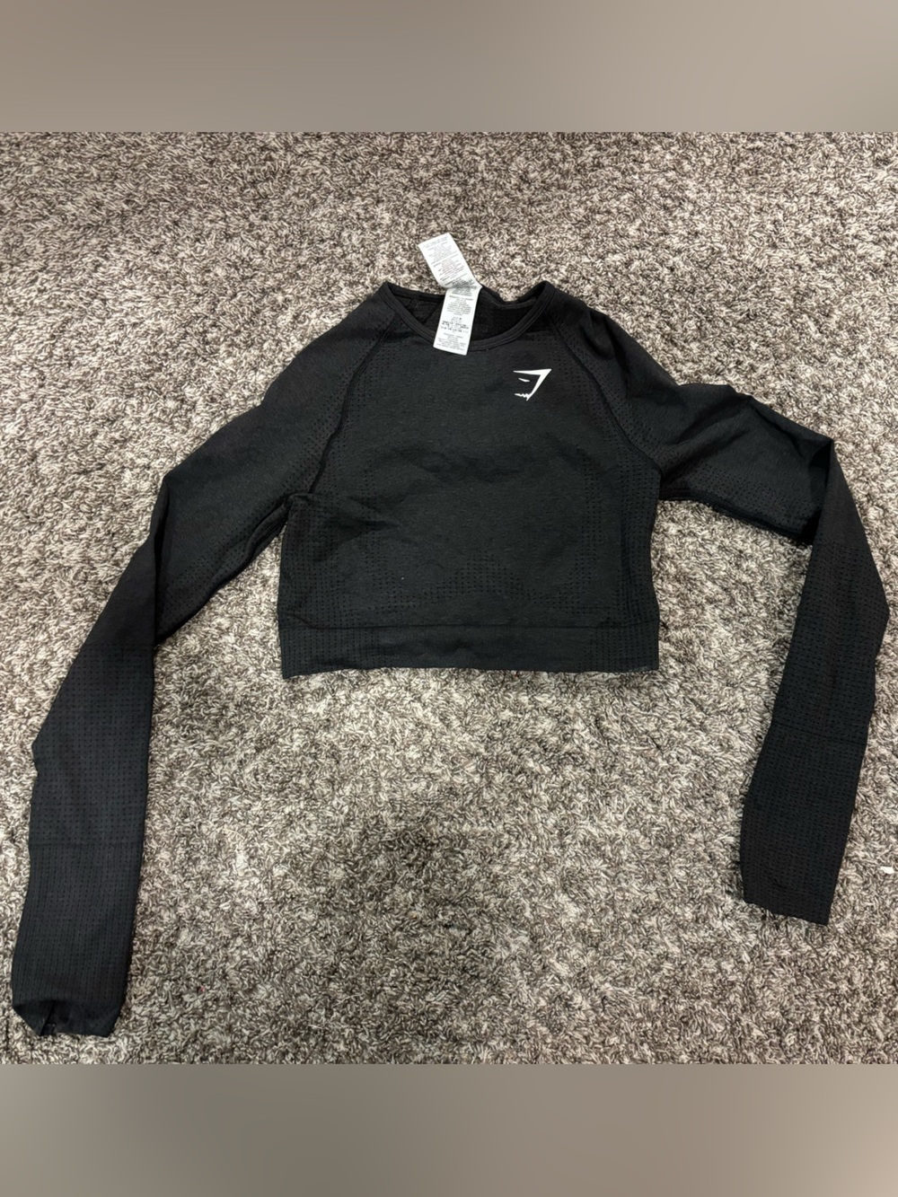 Gymshark black cropped long sleeve training top with white logo
